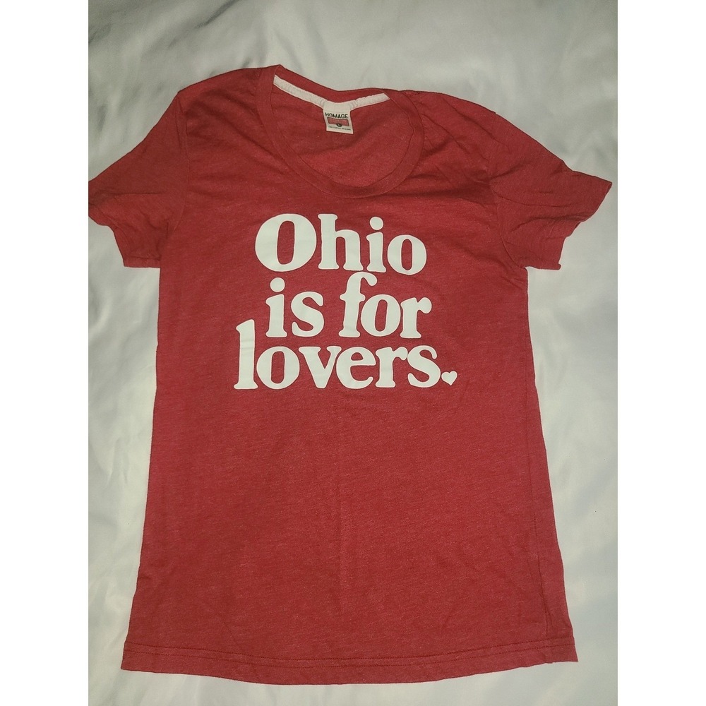 Homage Ohio Is For Lovers T-Shirt Red Heather Graphic Tee Womens Large USA Made